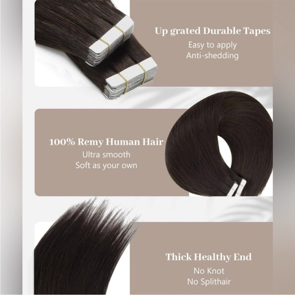 Dark Brown Remy Human Hair 20 Inch Tape In Hair Extensions - Picture 2 of 10
